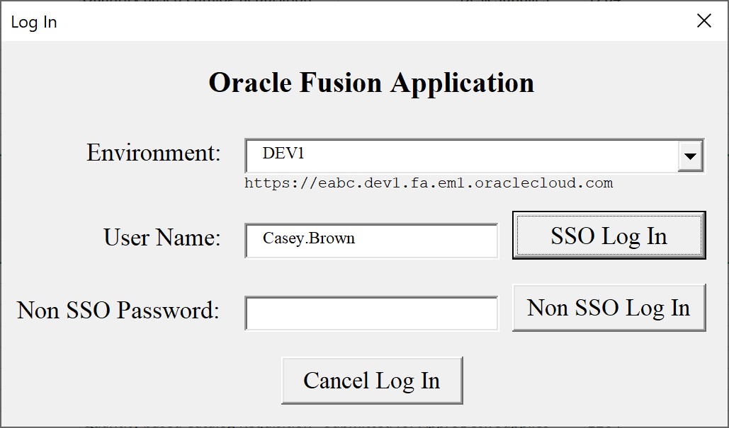 SSO Login - Simplified Loader Excel for Oracle Fusion Cloud ERP